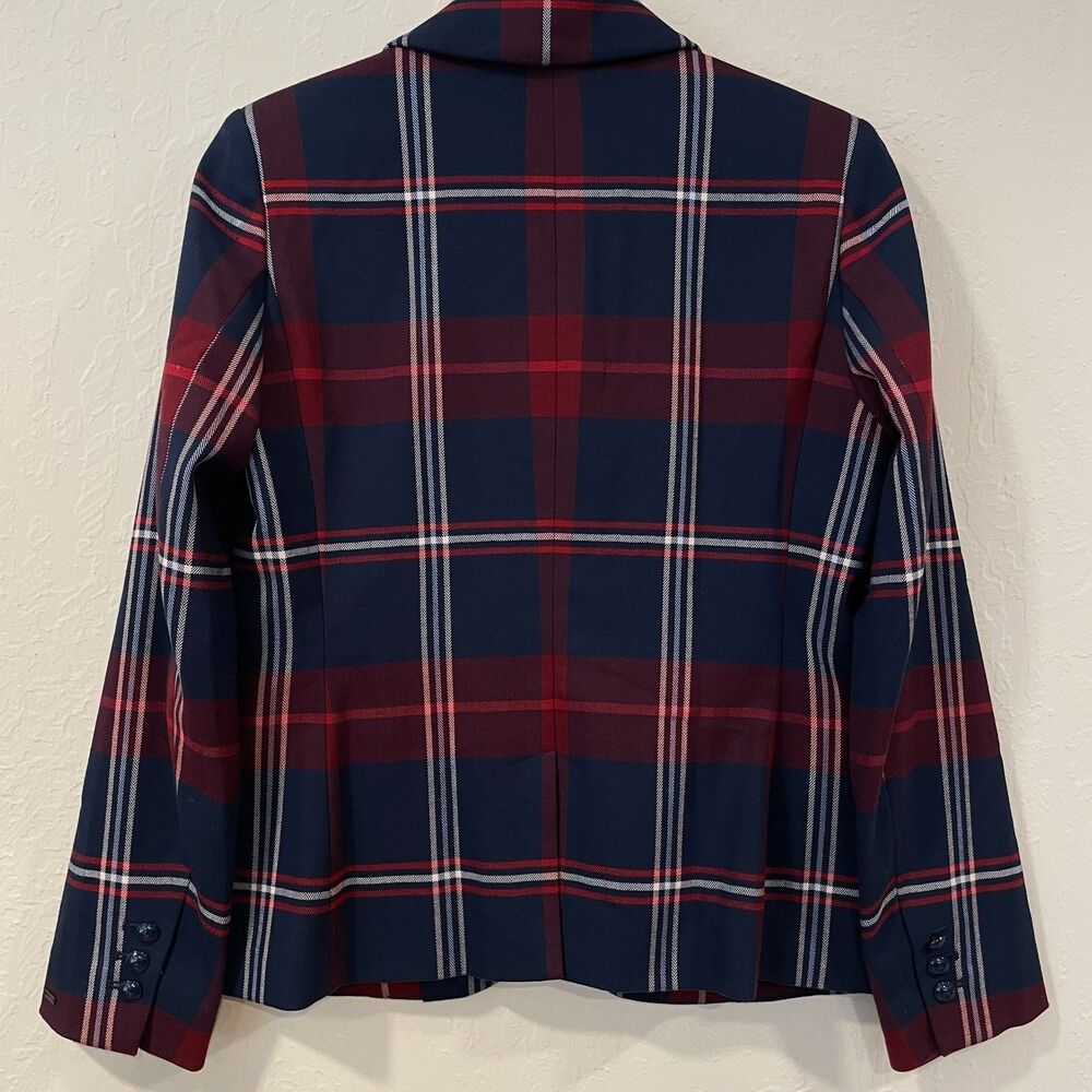 ~ Tommy Hilfiger Preppy 6 Plaid Blazer Navy Blue Red Academia Jacket Collegiate - Picture 3 of 14